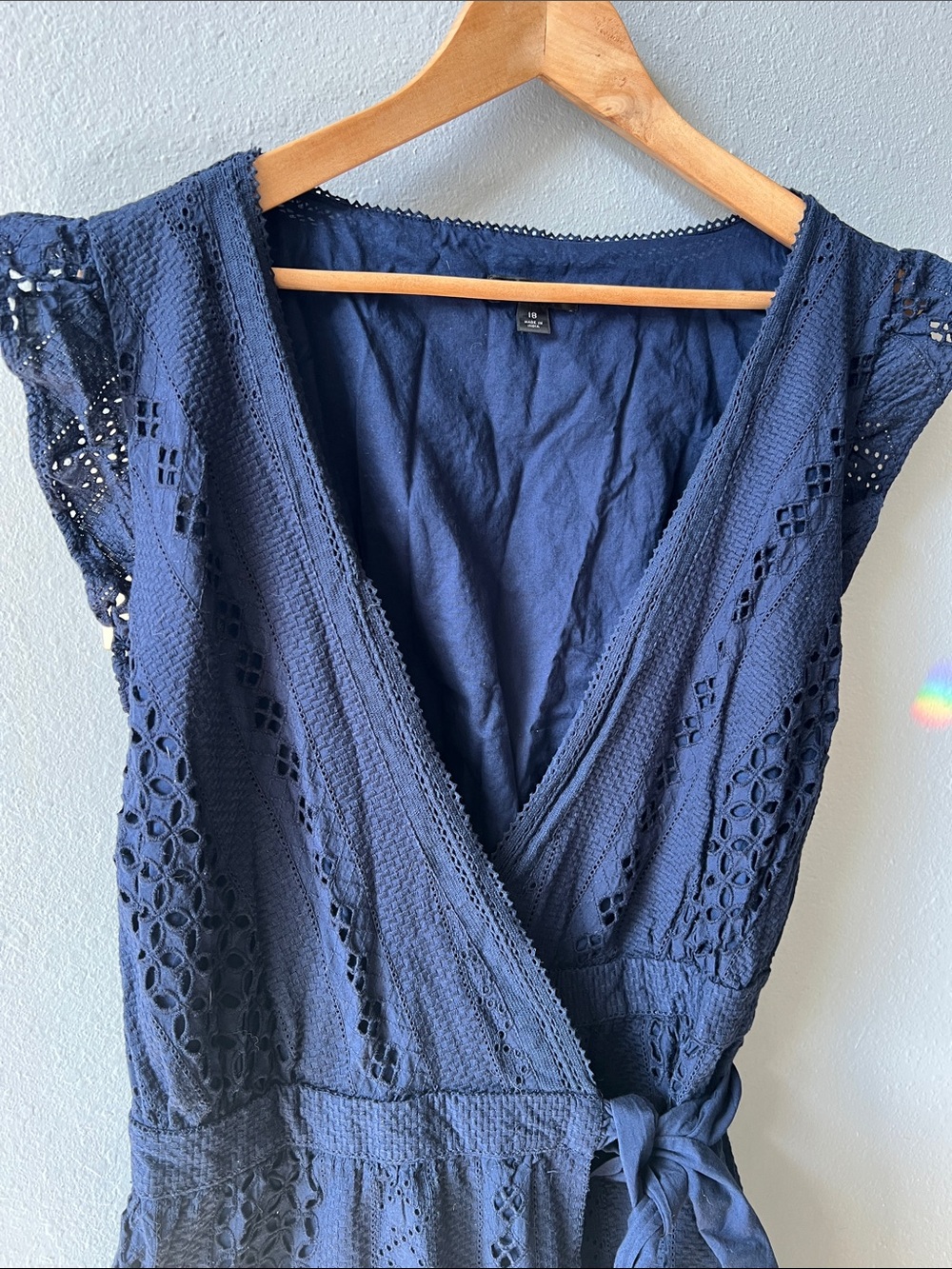 J CREW ALL OVER EYELET NAVY WRAP MIDI DRESS - Picture 7 of 11